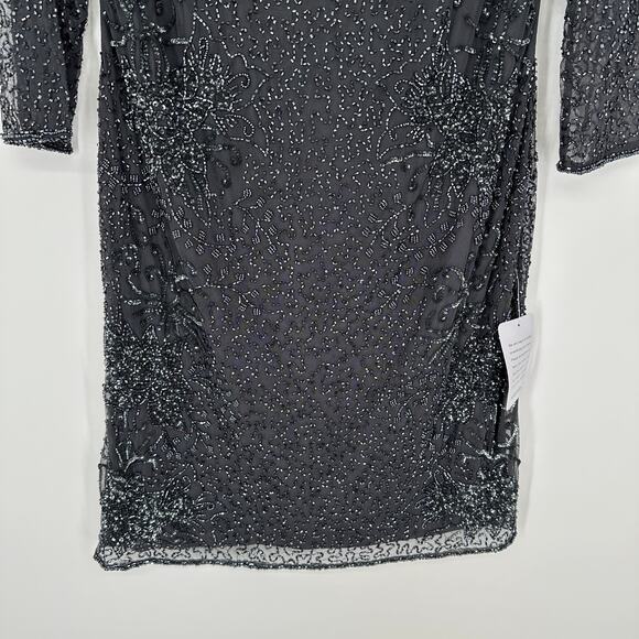 Pisarro Nights Beaded V-Neck Grey 3/4 Sleeve Cocktail Formal Dress Womens 8 - Picture 7 of 10